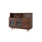 Solid Wood Modern Style Sideboard Door and Chair Sideboard for Kitchen 59"L x 16"W x 46"H Dark Brown Glass Doors Clearhalo 'buffet_sideboard' 'Buffets & Sideboards' 'furn' 'furn_buffet_sideboard' 'Furniture' 'Kitchen & Dining Furniture' 5618907