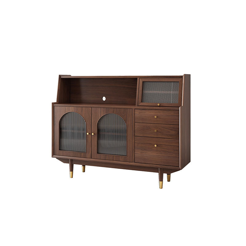 Solid Wood Modern Style Sideboard Door and Chair Sideboard for Kitchen 59"L x 16"W x 46"H Dark Brown Glass Doors Clearhalo 'buffet_sideboard' 'Buffets & Sideboards' 'furn' 'furn_buffet_sideboard' 'Furniture' 'Kitchen & Dining Furniture' 5618907