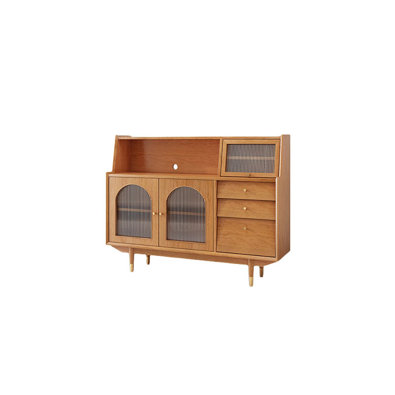 Solid Wood Modern Style Sideboard Door and Chair Sideboard for Kitchen 59"L x 16"W x 46"H Cherry Wood Glass Doors Clearhalo 'buffet_sideboard' 'Buffets & Sideboards' 'furn' 'furn_buffet_sideboard' 'Furniture' 'Kitchen & Dining Furniture' 5618910