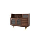 Solid Wood Modern Style Sideboard Door and Chair Sideboard for Kitchen 59"L x 16"W x 46"H Walnut Glass Doors Clearhalo 'buffet_sideboard' 'Buffets & Sideboards' 'furn' 'furn_buffet_sideboard' 'Furniture' 'Kitchen & Dining Furniture' 5618914