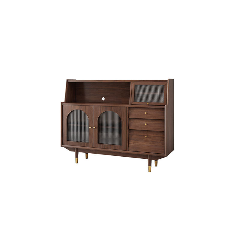 Solid Wood Modern Style Sideboard Door and Chair Sideboard for Kitchen 59"L x 16"W x 46"H Walnut Glass Doors Clearhalo 'buffet_sideboard' 'Buffets & Sideboards' 'furn' 'furn_buffet_sideboard' 'Furniture' 'Kitchen & Dining Furniture' 5618914