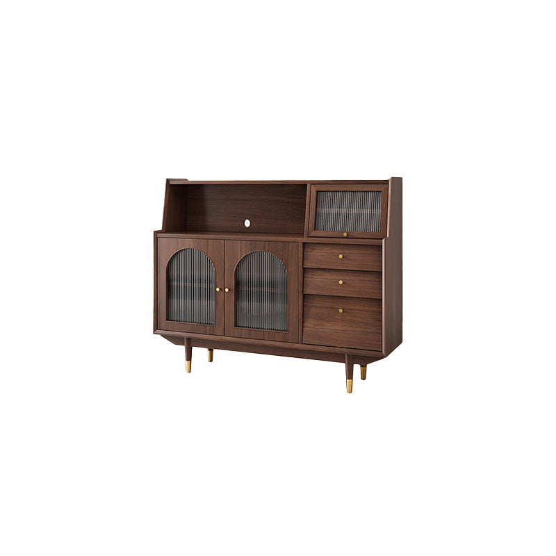 Solid Wood Modern Style Sideboard Door and Chair Sideboard for Kitchen 47"L x 16"W x 46"H Walnut Glass Doors Clearhalo 'buffet_sideboard' 'Buffets & Sideboards' 'furn' 'furn_buffet_sideboard' 'Furniture' 'Kitchen & Dining Furniture' 5618916
