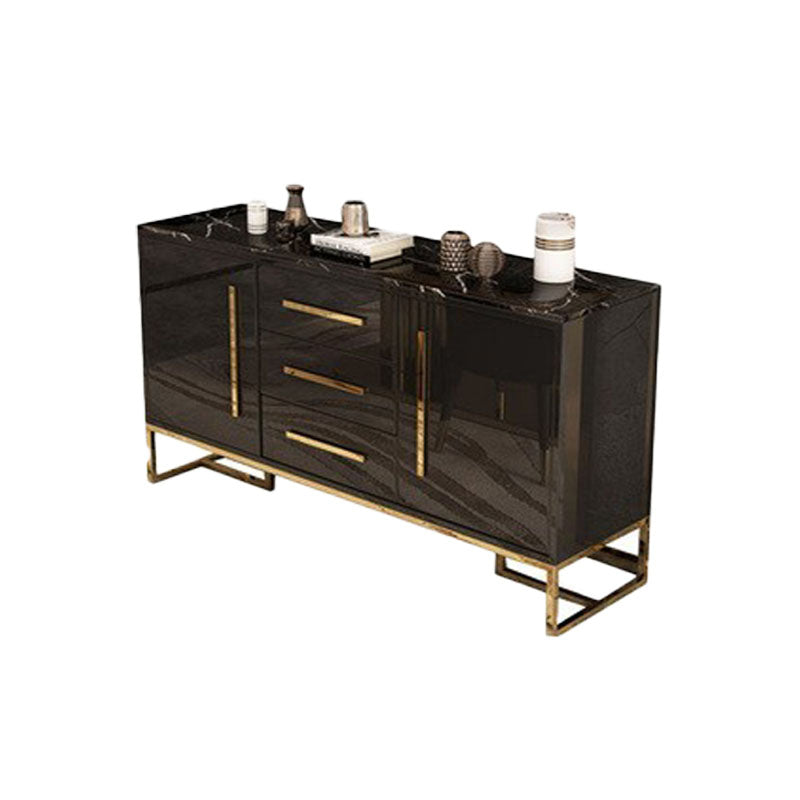 Glam Style Buffet Sideboard Stone Top Server with Door and Drawer 71"L x 16"W x 33"H Black Clearhalo 'buffet_sideboard' 'Buffets & Sideboards' 'furn' 'furn_buffet_sideboard' 'Furniture' 'Kitchen & Dining Furniture' 5618944