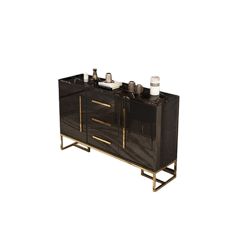 Glam Style Buffet Sideboard Stone Top Server with Door and Drawer 59"L x 16"W x 33"H Black Clearhalo 'buffet_sideboard' 'Buffets & Sideboards' 'furn' 'furn_buffet_sideboard' 'Furniture' 'Kitchen & Dining Furniture' 5618945