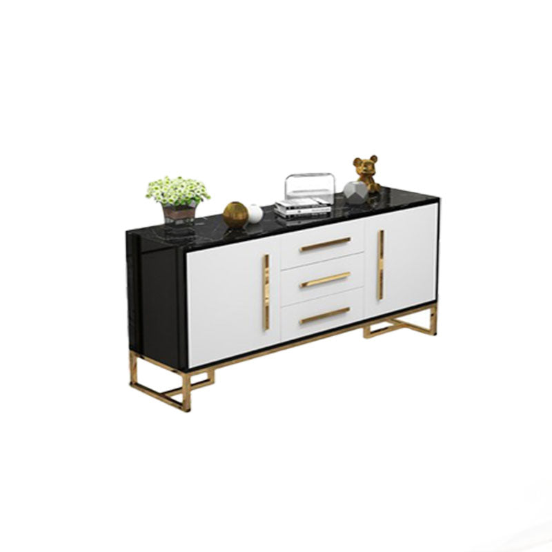 Glam Style Buffet Sideboard Stone Top Server with Door and Drawer 71"L x 16"W x 33"H Black White Clearhalo 'buffet_sideboard' 'Buffets & Sideboards' 'furn' 'furn_buffet_sideboard' 'Furniture' 'Kitchen & Dining Furniture' 5618950