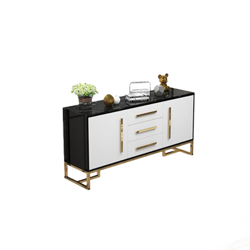 Glam Style Buffet Sideboard Stone Top Server with Door and Drawer 59"L x 16"W x 33"H Black White Clearhalo 'buffet_sideboard' 'Buffets & Sideboards' 'furn' 'furn_buffet_sideboard' 'Furniture' 'Kitchen & Dining Furniture' 5618951