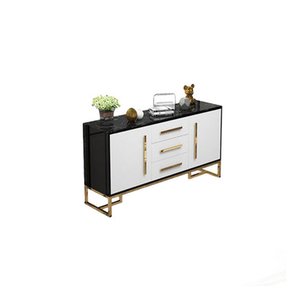 Glam Style Buffet Sideboard Stone Top Server with Door and Drawer 47"L x 16"W x 33"H Black White Clearhalo 'buffet_sideboard' 'Buffets & Sideboards' 'furn' 'furn_buffet_sideboard' 'Furniture' 'Kitchen & Dining Furniture' 5618953
