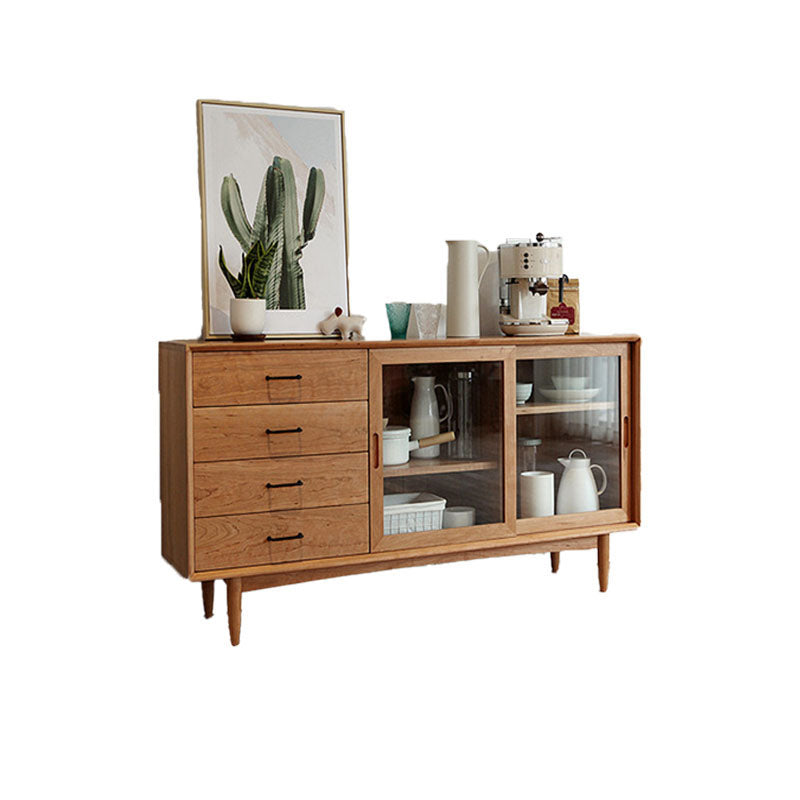 Solid Wood Sliding Door Sideboard Modern Sideboard for Kitchen 47"L x 16"W x 31"H Cherry Wood Clearhalo 'buffet_sideboard' 'Buffets & Sideboards' 'furn' 'furn_buffet_sideboard' 'Furniture' 'Kitchen & Dining Furniture' 5618990