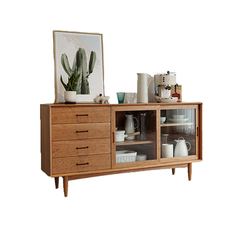 Solid Wood Sliding Door Sideboard Modern Sideboard for Kitchen 55"L x 16"W x 31"H Cherry Wood Clearhalo 'buffet_sideboard' 'Buffets & Sideboards' 'furn' 'furn_buffet_sideboard' 'Furniture' 'Kitchen & Dining Furniture' 5618992