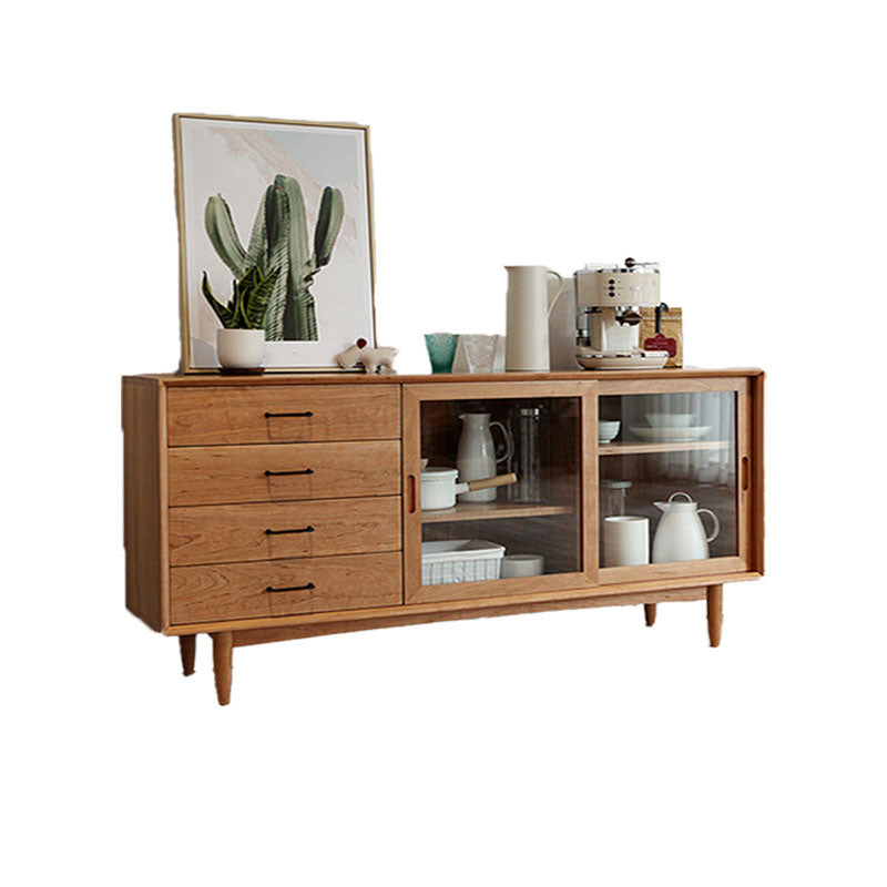 Solid Wood Sliding Door Sideboard Modern Sideboard for Kitchen 71"L x 16"W x 31"H Cherry Wood Clearhalo 'buffet_sideboard' 'Buffets & Sideboards' 'furn' 'furn_buffet_sideboard' 'Furniture' 'Kitchen & Dining Furniture' 5618995