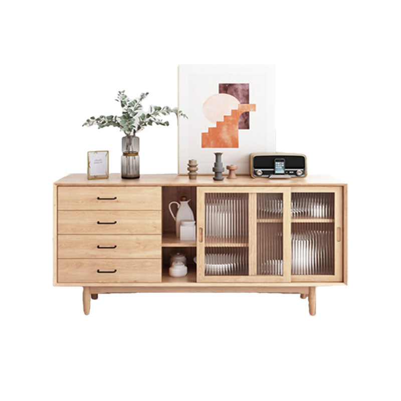 Solid Wood Sliding Door Sideboard Modern Sideboard for Kitchen 63"L x 16"W x 31"H Natural Clearhalo 'buffet_sideboard' 'Buffets & Sideboards' 'furn' 'furn_buffet_sideboard' 'Furniture' 'Kitchen & Dining Furniture' 5619000