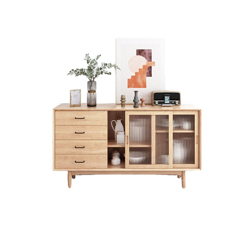 Solid Wood Sliding Door Sideboard Modern Sideboard for Kitchen 47"L x 16"W x 31"H Natural Clearhalo 'buffet_sideboard' 'Buffets & Sideboards' 'furn' 'furn_buffet_sideboard' 'Furniture' 'Kitchen & Dining Furniture' 5619003