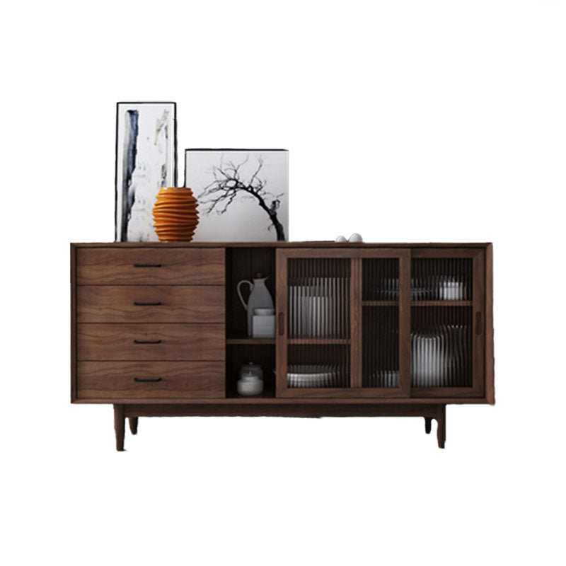 Solid Wood Sliding Door Sideboard Modern Sideboard for Kitchen 63"L x 16"W x 31"H Walnut Clearhalo 'buffet_sideboard' 'Buffets & Sideboards' 'furn' 'furn_buffet_sideboard' 'Furniture' 'Kitchen & Dining Furniture' 5619007