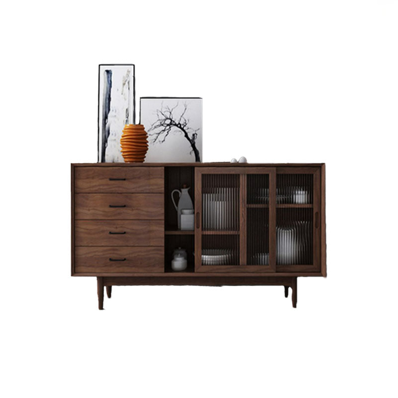 Solid Wood Sliding Door Sideboard Modern Sideboard for Kitchen 47"L x 16"W x 31"H Walnut Clearhalo 'buffet_sideboard' 'Buffets & Sideboards' 'furn' 'furn_buffet_sideboard' 'Furniture' 'Kitchen & Dining Furniture' 5619009