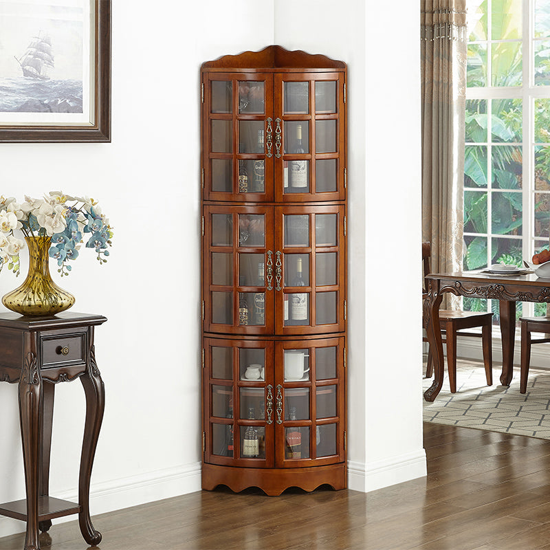 Contemporary Side Board Rubber Wood Door Sideboard for Dining Room 18"L x 18"W x 76"H Cherry Wood Clearhalo 'buffet_sideboard' 'Buffets & Sideboards' 'furn' 'furn_buffet_sideboard' 'Furniture' 'Kitchen & Dining Furniture' 5619202