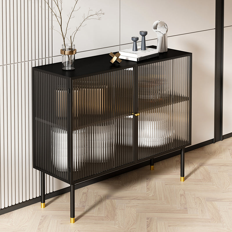 Glam Style Kitchen Buffet Server Glass 2 Door 39.5"L Metal Frame Dining Server Clearhalo 'buffet_sideboard' 'Buffets & Sideboards' 'furn' 'furn_buffet_sideboard' 'Furniture' 'Kitchen & Dining Furniture' 5619269