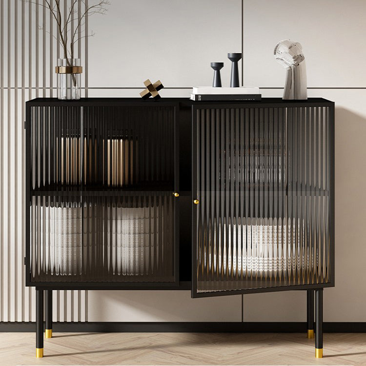 Glam Style Kitchen Buffet Server Glass 2 Door 39.5"L Metal Frame Dining Server Black Clearhalo 'buffet_sideboard' 'Buffets & Sideboards' 'furn' 'furn_buffet_sideboard' 'Furniture' 'Kitchen & Dining Furniture' 5619272