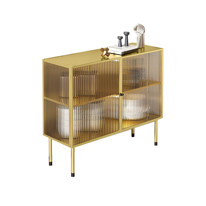 Glam Style Kitchen Buffet Server Glass 2 Door 39.5"L Metal Frame Dining Server Gold Clearhalo 'buffet_sideboard' 'Buffets & Sideboards' 'furn' 'furn_buffet_sideboard' 'Furniture' 'Kitchen & Dining Furniture' 5619273