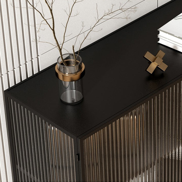 Glam Style Kitchen Buffet Server Glass 2 Door 39.5"L Metal Frame Dining Server Clearhalo 'buffet_sideboard' 'Buffets & Sideboards' 'furn' 'furn_buffet_sideboard' 'Furniture' 'Kitchen & Dining Furniture' 5619274