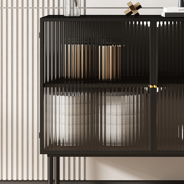 Glam Style Kitchen Buffet Server Glass 2 Door 39.5"L Metal Frame Dining Server Clearhalo 'buffet_sideboard' 'Buffets & Sideboards' 'furn' 'furn_buffet_sideboard' 'Furniture' 'Kitchen & Dining Furniture' 5619275
