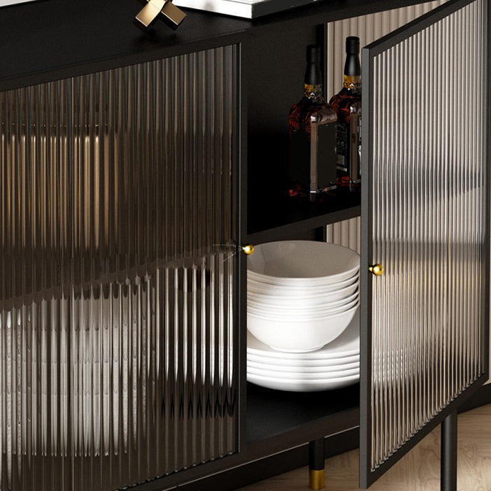 Glam Style Kitchen Buffet Server Glass 2 Door 39.5"L Metal Frame Dining Server Clearhalo 'buffet_sideboard' 'Buffets & Sideboards' 'furn' 'furn_buffet_sideboard' 'Furniture' 'Kitchen & Dining Furniture' 5619276