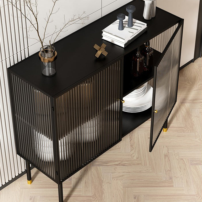 Glam Style Kitchen Buffet Server Glass 2 Door 39.5"L Metal Frame Dining Server Clearhalo 'buffet_sideboard' 'Buffets & Sideboards' 'furn' 'furn_buffet_sideboard' 'Furniture' 'Kitchen & Dining Furniture' 5619278