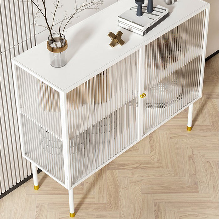 Glam Style Kitchen Buffet Server Glass 2 Door 39.5"L Metal Frame Dining Server Clearhalo 'buffet_sideboard' 'Buffets & Sideboards' 'furn' 'furn_buffet_sideboard' 'Furniture' 'Kitchen & Dining Furniture' 5619281