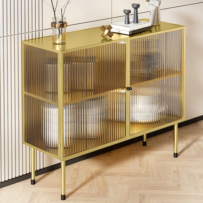 Glam Style Kitchen Buffet Server Glass 2 Door 39.5"L Metal Frame Dining Server Clearhalo 'buffet_sideboard' 'Buffets & Sideboards' 'furn' 'furn_buffet_sideboard' 'Furniture' 'Kitchen & Dining Furniture' 5619282