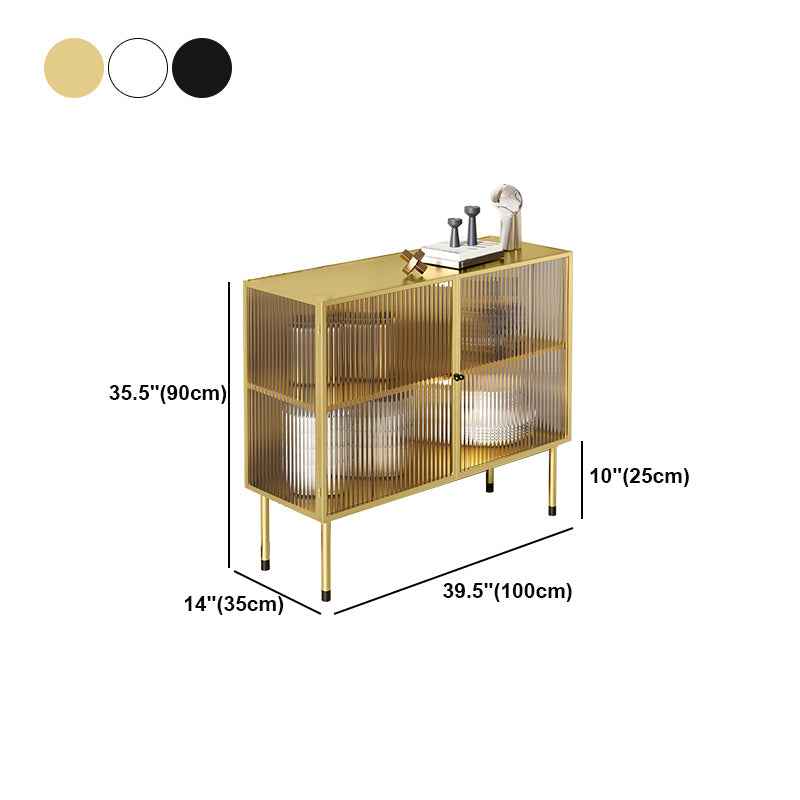 Glam Style Kitchen Buffet Server Glass 2 Door 39.5"L Metal Frame Dining Server Clearhalo 'buffet_sideboard' 'Buffets & Sideboards' 'furn' 'furn_buffet_sideboard' 'Furniture' 'Kitchen & Dining Furniture' 5619283