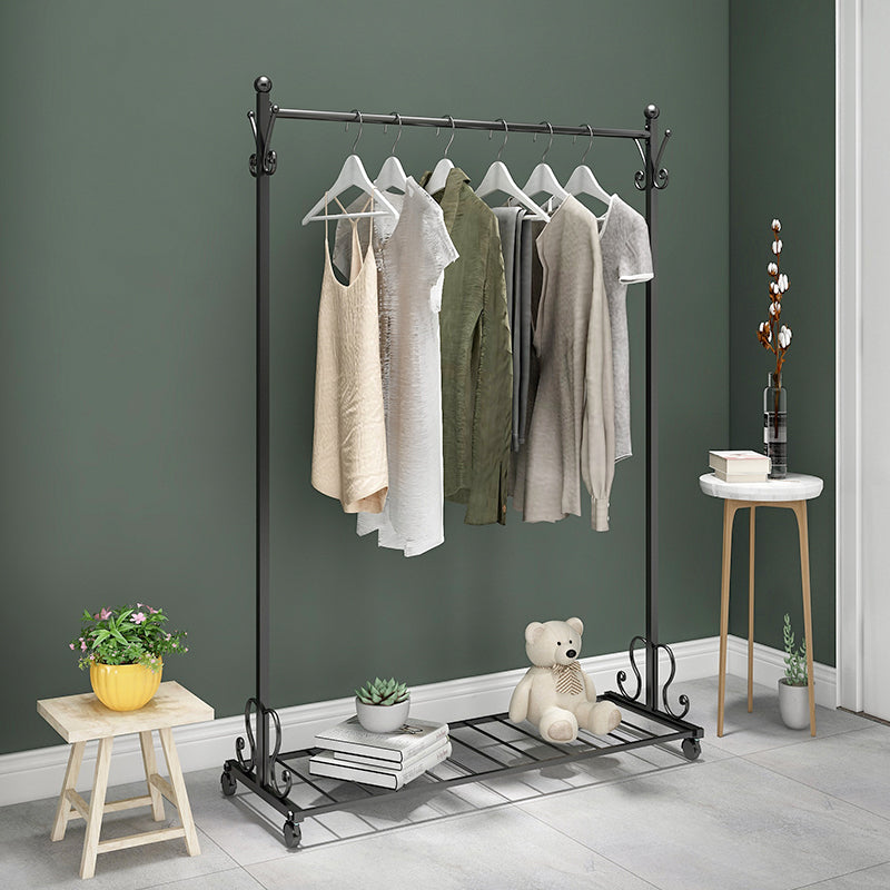 Glam Coat Hanger Metal No Distressed Entryway Kit With Storage Shelving 47"L x 14"W x 59"H Black Clearhalo 'Entry & Mudroom Furniture' 'furn' 'furn_hall_tree_coat_racks' 'Furniture' 'Hall Trees & Coat Racks' 'hall_tree_coat_racks' 5619537