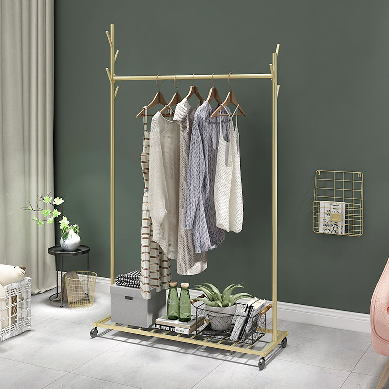 Glam Coat Hanger Metal No Distressed Entryway Kit With Storage Shelving 39"L x 14"W x 67"H Gold Clearhalo 'Entry & Mudroom Furniture' 'furn' 'furn_hall_tree_coat_racks' 'Furniture' 'Hall Trees & Coat Racks' 'hall_tree_coat_racks' 5619539