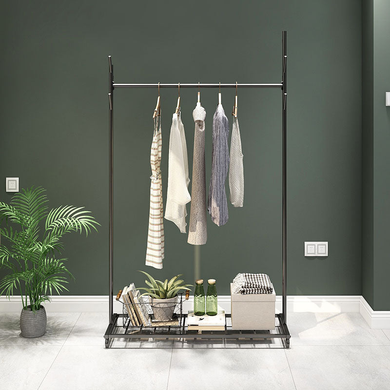 Glam Coat Hanger Metal No Distressed Entryway Kit With Storage Shelving 39"L x 14"W x 67"H Black Clearhalo 'Entry & Mudroom Furniture' 'furn' 'furn_hall_tree_coat_racks' 'Furniture' 'Hall Trees & Coat Racks' 'hall_tree_coat_racks' 5619549