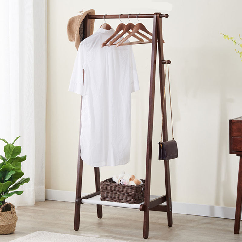 Scandinavian Hall Stand Wood Free Standing Storage Shelf Organizer Hall Tree 22"L x 17"W x 58"H Coffee Clearhalo 'Entry & Mudroom Furniture' 'furn' 'furn_hall_tree_coat_racks' 'Furniture' 'Hall Trees & Coat Racks' 'hall_tree_coat_racks' 5619635