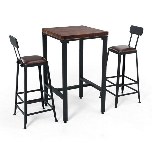 Industrial 1/3/4/5 Pieces Bar Table Set Square Pine Wood Counter Table with High Stools 3 Pieces: Table, 2 Black Stools Clearhalo 'Bar Furniture' 'furn' 'furn_home_bar_bar_sets' 'Furniture' 'Home Bars & Bar Sets' 'home_bar_bar_sets' 'Kitchen & Dining Furniture' 5619700