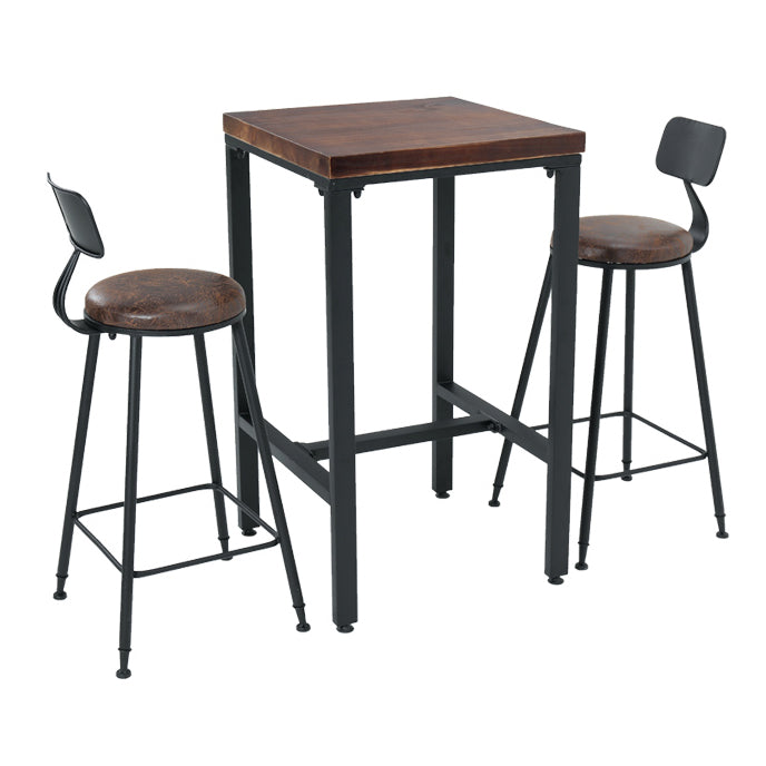Industrial 1/3/4/5 Pieces Bar Table Set Square Pine Wood Counter Table with High Stools 3 Pieces: Table, 2 Light Brown Stools Clearhalo 'Bar Furniture' 'furn' 'furn_home_bar_bar_sets' 'Furniture' 'Home Bars & Bar Sets' 'home_bar_bar_sets' 'Kitchen & Dining Furniture' 5619702