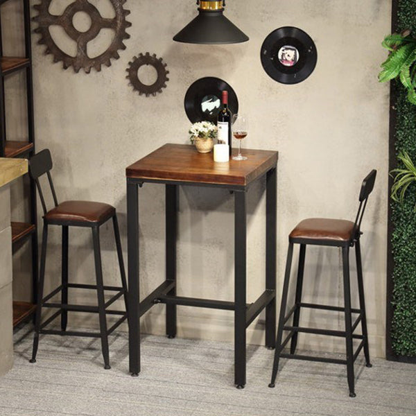 Industrial 1/3/4/5 Pieces Bar Table Set Square Pine Wood Counter Table with High Stools Clearhalo 'Bar Furniture' 'furn' 'furn_home_bar_bar_sets' 'Furniture' 'Home Bars & Bar Sets' 'home_bar_bar_sets' 'Kitchen & Dining Furniture' 5619714