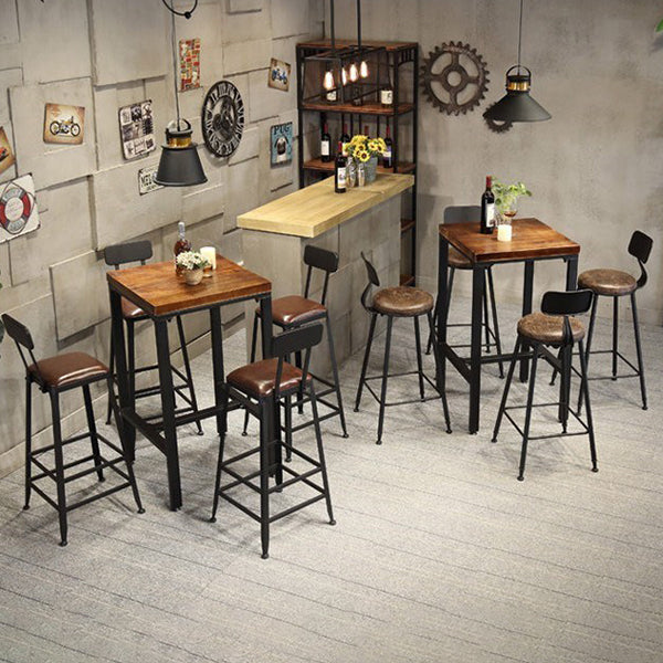 Industrial 1/3/4/5 Pieces Bar Table Set Square Pine Wood Counter Table with High Stools Clearhalo 'Bar Furniture' 'furn' 'furn_home_bar_bar_sets' 'Furniture' 'Home Bars & Bar Sets' 'home_bar_bar_sets' 'Kitchen & Dining Furniture' 5619716