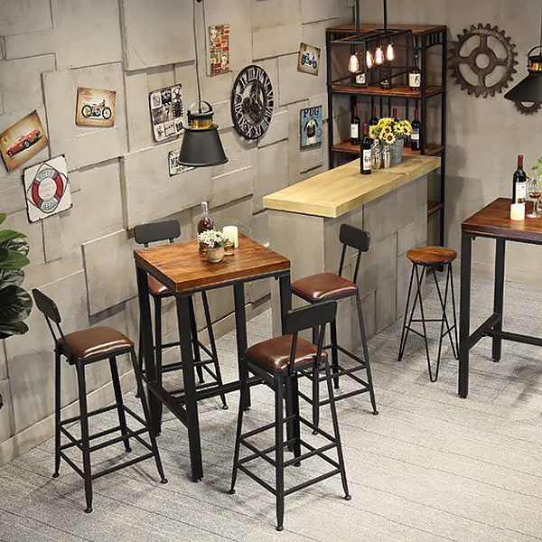 Industrial 1/3/4/5 Pieces Bar Table Set Square Pine Wood Counter Table with High Stools Clearhalo 'Bar Furniture' 'furn' 'furn_home_bar_bar_sets' 'Furniture' 'Home Bars & Bar Sets' 'home_bar_bar_sets' 'Kitchen & Dining Furniture' 5619717