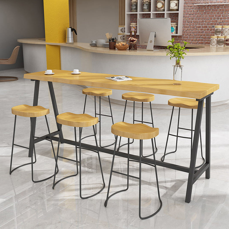 Modern Rectangle Pub Dining Set 1/2/4/7 Pieces Trestle Indoor Counter Height Set 7 Pieces: Table, 7 Wood Stools Clearhalo 'Bar Furniture' 'furn' 'furn_home_bar_bar_sets' 'Furniture' 'Home Bars & Bar Sets' 'home_bar_bar_sets' 'Kitchen & Dining Furniture' 5619727