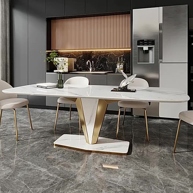 Luxurious Sintered Stone Dining Set Rectangle 1/4/5/7 Pieces Dinette Table Set in White Clearhalo 'Dining Room Sets' 'Dining Tables & Seating' 'dining_room_set' 'furn' 'furn_dining_room_set' 'Furniture' 'Kitchen & Dining Furniture' 5620139