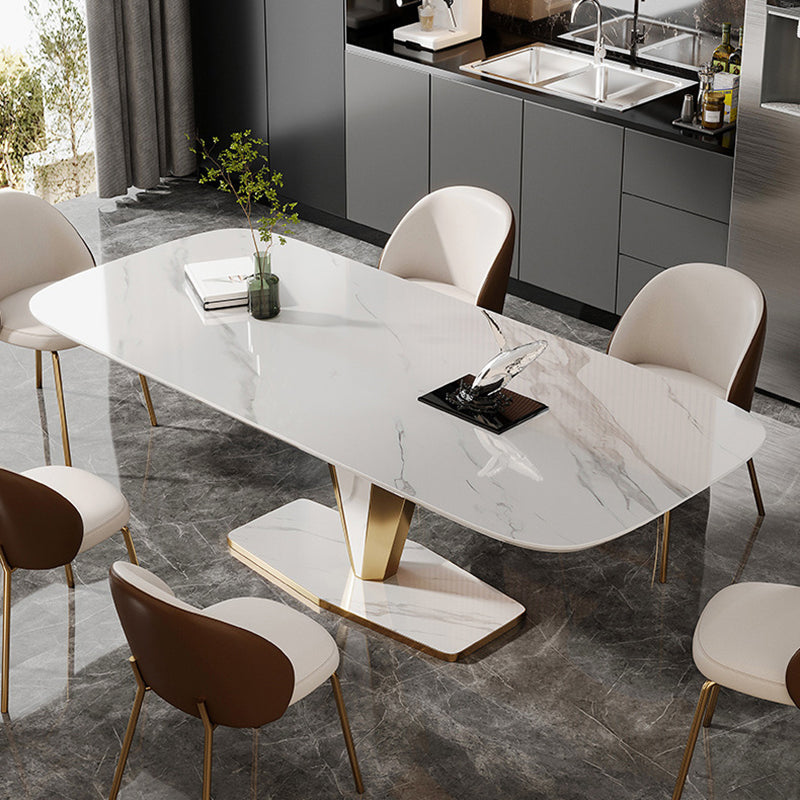 Luxurious Sintered Stone Dining Set Rectangle 1/4/5/7 Pieces Dinette Table Set in White 7 Pieces: Table, 6 Chairs Clearhalo 'Dining Room Sets' 'Dining Tables & Seating' 'dining_room_set' 'furn' 'furn_dining_room_set' 'Furniture' 'Kitchen & Dining Furniture' 5620142
