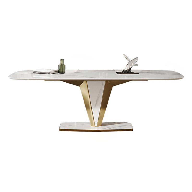 Luxurious Sintered Stone Dining Set Rectangle 1/4/5/7 Pieces Dinette Table Set in White Clearhalo 'Dining Room Sets' 'Dining Tables & Seating' 'dining_room_set' 'furn' 'furn_dining_room_set' 'Furniture' 'Kitchen & Dining Furniture' 5620144