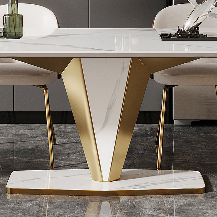 Luxurious Sintered Stone Dining Set Rectangle 1/4/5/7 Pieces Dinette Table Set in White Clearhalo 'Dining Room Sets' 'Dining Tables & Seating' 'dining_room_set' 'furn' 'furn_dining_room_set' 'Furniture' 'Kitchen & Dining Furniture' 5620146