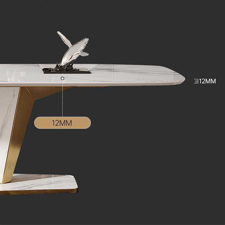 Luxurious Sintered Stone Dining Set Rectangle 1/4/5/7 Pieces Dinette Table Set in White Clearhalo 'Dining Room Sets' 'Dining Tables & Seating' 'dining_room_set' 'furn' 'furn_dining_room_set' 'Furniture' 'Kitchen & Dining Furniture' 5620147