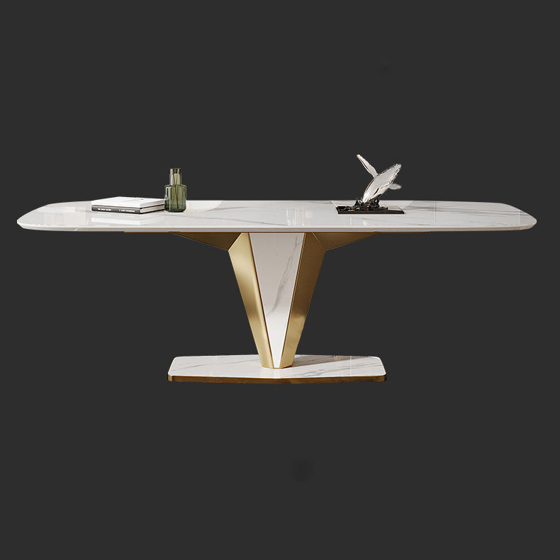 Luxurious Sintered Stone Dining Set Rectangle 1/4/5/7 Pieces Dinette Table Set in White Clearhalo 'Dining Room Sets' 'Dining Tables & Seating' 'dining_room_set' 'furn' 'furn_dining_room_set' 'Furniture' 'Kitchen & Dining Furniture' 5620149