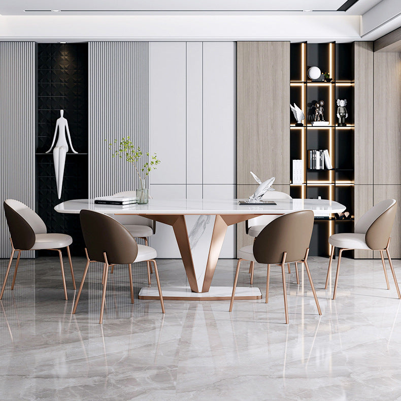 Luxurious Sintered Stone Dining Set Rectangle 1/4/5/7 Pieces Dinette Table Set in White Clearhalo 'Dining Room Sets' 'Dining Tables & Seating' 'dining_room_set' 'furn' 'furn_dining_room_set' 'Furniture' 'Kitchen & Dining Furniture' 5620150