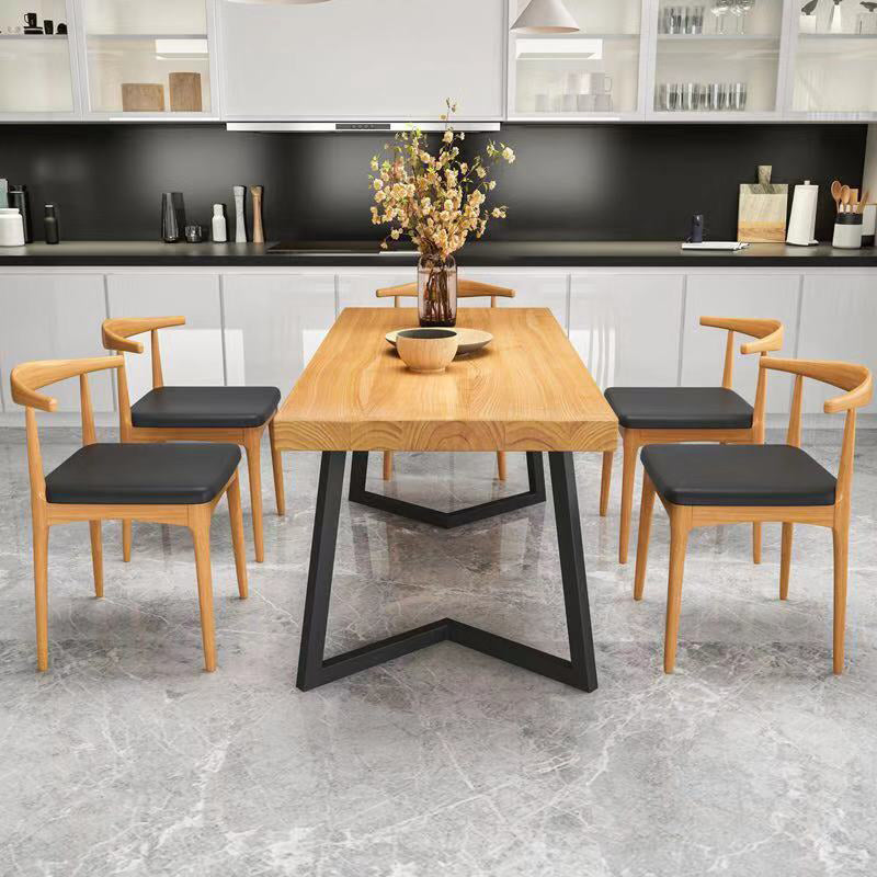 Industrial Natural Dining Set Rectangle 1/2/4/5/6/7 Pieces Dinette Set Clearhalo 'Dining Room Sets' 'Dining Tables & Seating' 'dining_room_set' 'furn' 'furn_dining_room_set' 'Furniture' 'Kitchen & Dining Furniture' 5620300