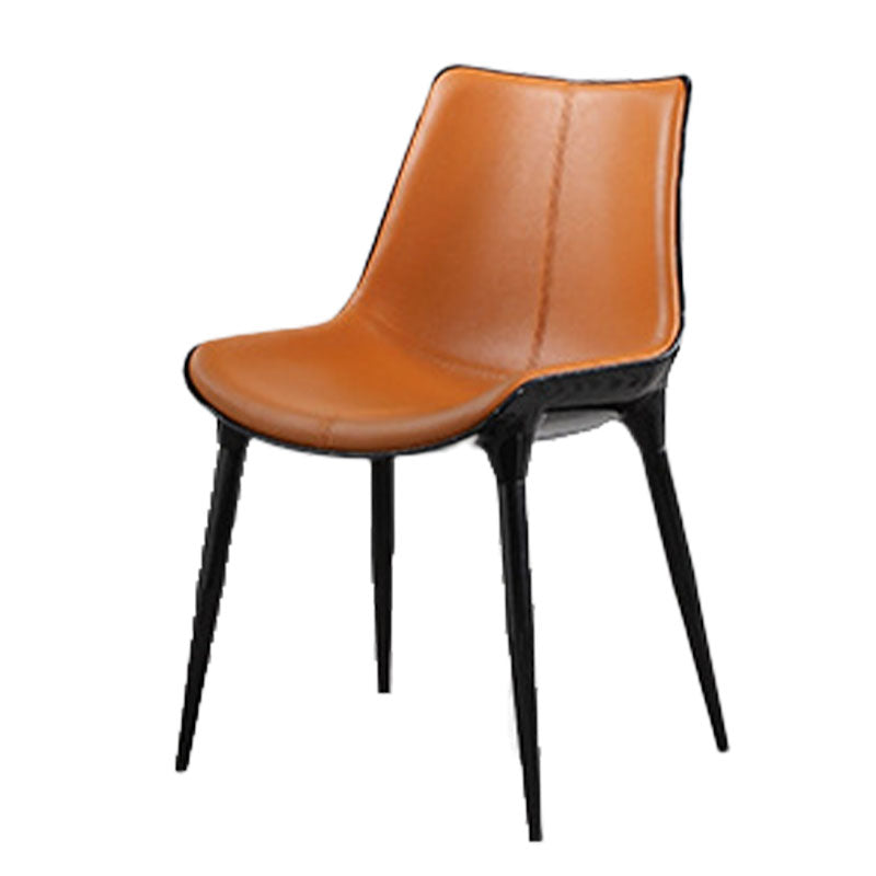 Modern Parsons Armless Chairs Leather Curved Dining and Accent Chairs Orange 1 Piece Clearhalo 'Dining Chairs' 'Dining Tables & Seating' 'dining_chair' 'furn' 'furn_dining_chair' 'Furniture' 'Kitchen & Dining Furniture' 5620428