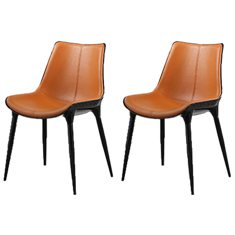 Modern Parsons Armless Chairs Leather Curved Dining and Accent Chairs Orange 2 Piece Set Clearhalo 'Dining Chairs' 'Dining Tables & Seating' 'dining_chair' 'furn' 'furn_dining_chair' 'Furniture' 'Kitchen & Dining Furniture' 5620429