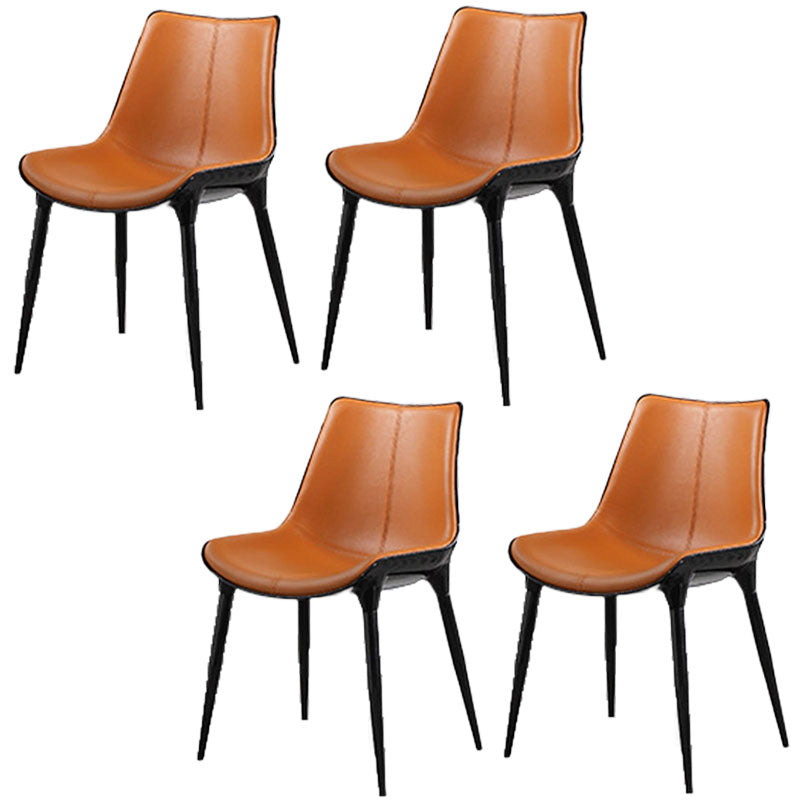 Modern Parsons Armless Chairs Leather Curved Dining and Accent Chairs Orange 4 Piece Set Clearhalo 'Dining Chairs' 'Dining Tables & Seating' 'dining_chair' 'furn' 'furn_dining_chair' 'Furniture' 'Kitchen & Dining Furniture' 5620431